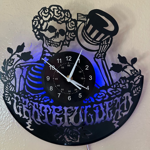 inthetime Other - Grateful Dead Inspired Black Bertha Skeleton Wall Clock - LED Accent